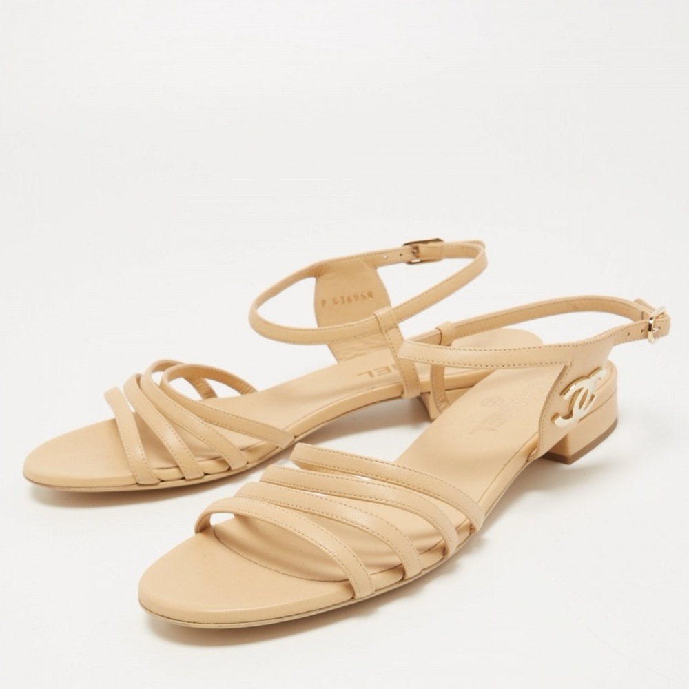 Chanel Beige Leather CC Strappy Sandals - Picture 2 of 16
